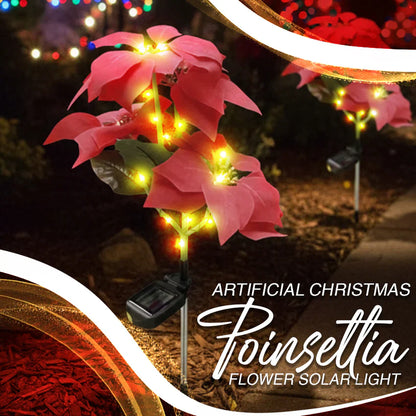 Artificial Christmas Poinsettia Flower Solar Light - (Waterproof, Garden, Xmas Party Decoration)