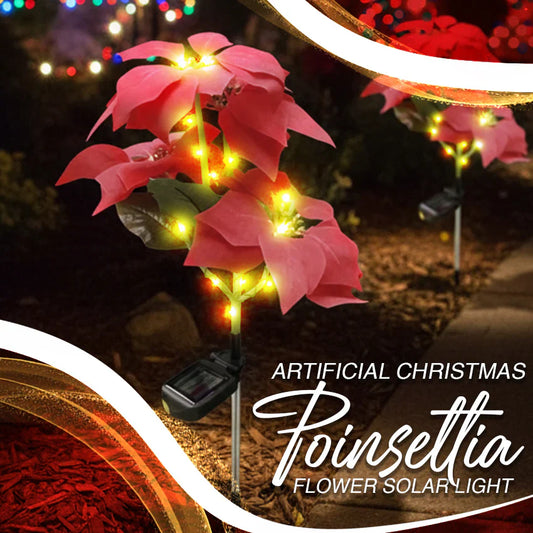 Artificial Christmas Poinsettia Flower Solar Light - (Waterproof, Garden, Xmas Party Decoration)
