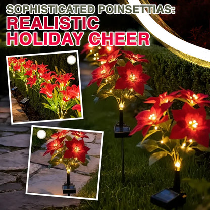 Artificial Christmas Poinsettia Flower Solar Light - (Waterproof, Garden, Xmas Party Decoration)