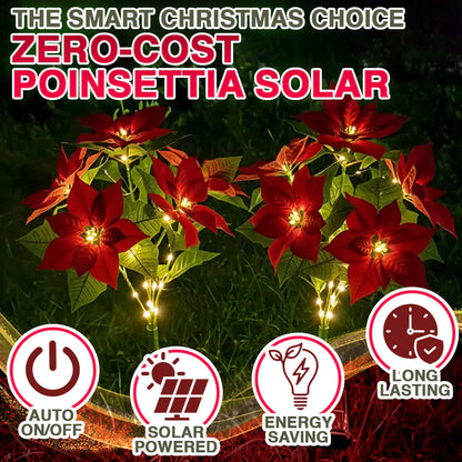 Artificial Christmas Poinsettia Flower Solar Light - (Waterproof, Garden, Xmas Party Decoration)