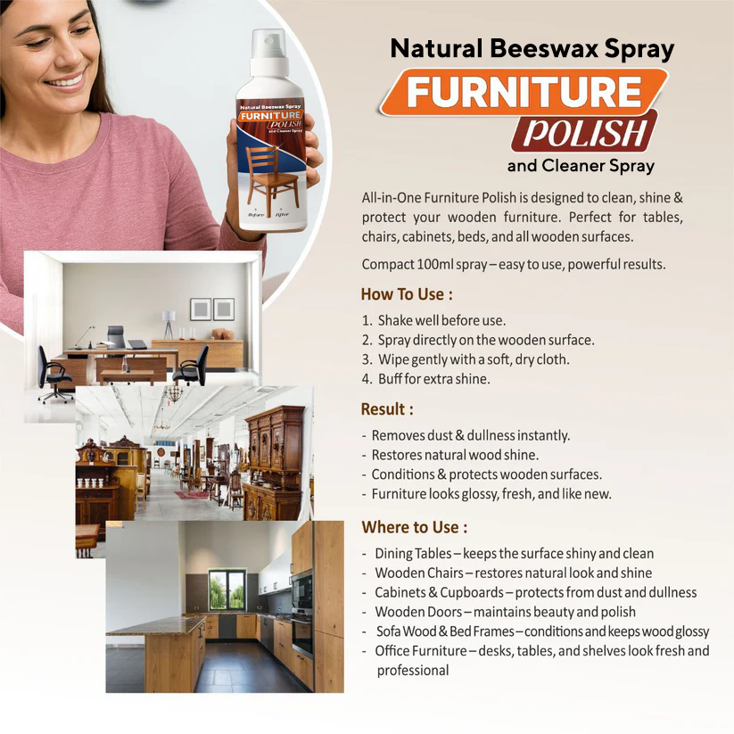 Natural Beeswax Spray Furniture Polish and Cleaner Spray