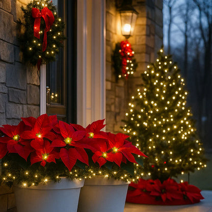 Artificial Christmas Poinsettia Flower Solar Light - (Waterproof, Garden, Xmas Party Decoration)