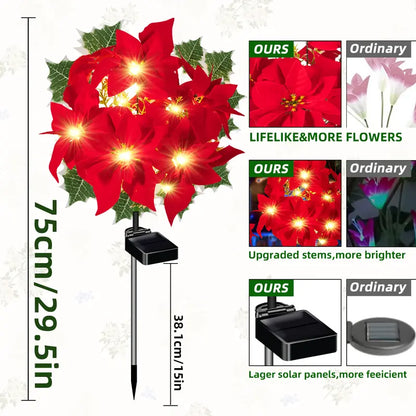 Artificial Christmas Poinsettia Flower Solar Light - (Waterproof, Garden, Xmas Party Decoration)