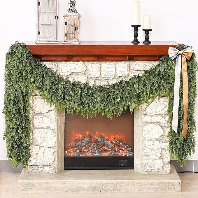 Artificial Cedar Garland🇺🇸Green Pine Garland for Table, Mantel, Wall – Perfect for Indoor & Outdoor Christmas Decorations